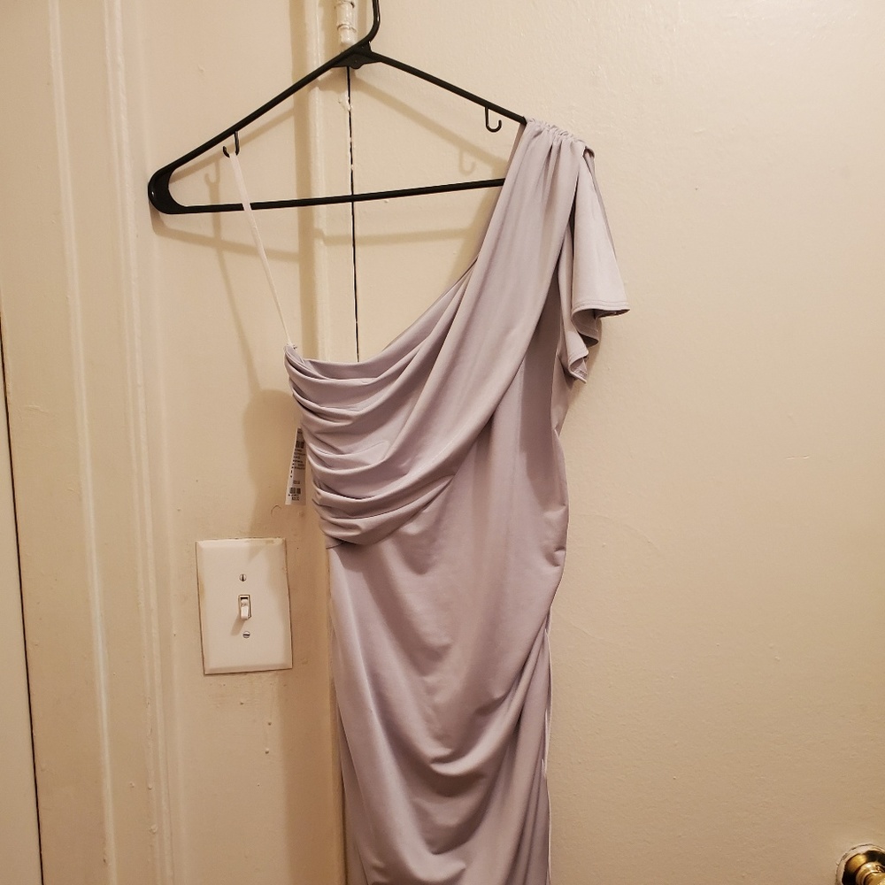 Off the shoulder Silver ruched dress